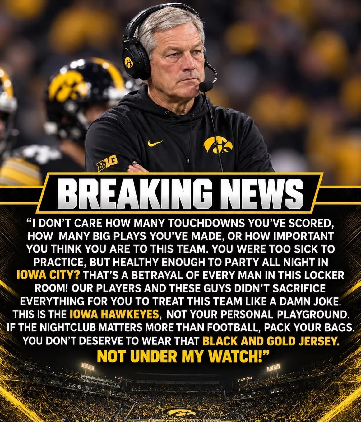 🚨 SHOCKWAVE IN IOWA CITY: Kirk Ferentz Suspends Three Hawkeyes Players After Alleged Nightclub Controversy — “Not Under My Watch!”