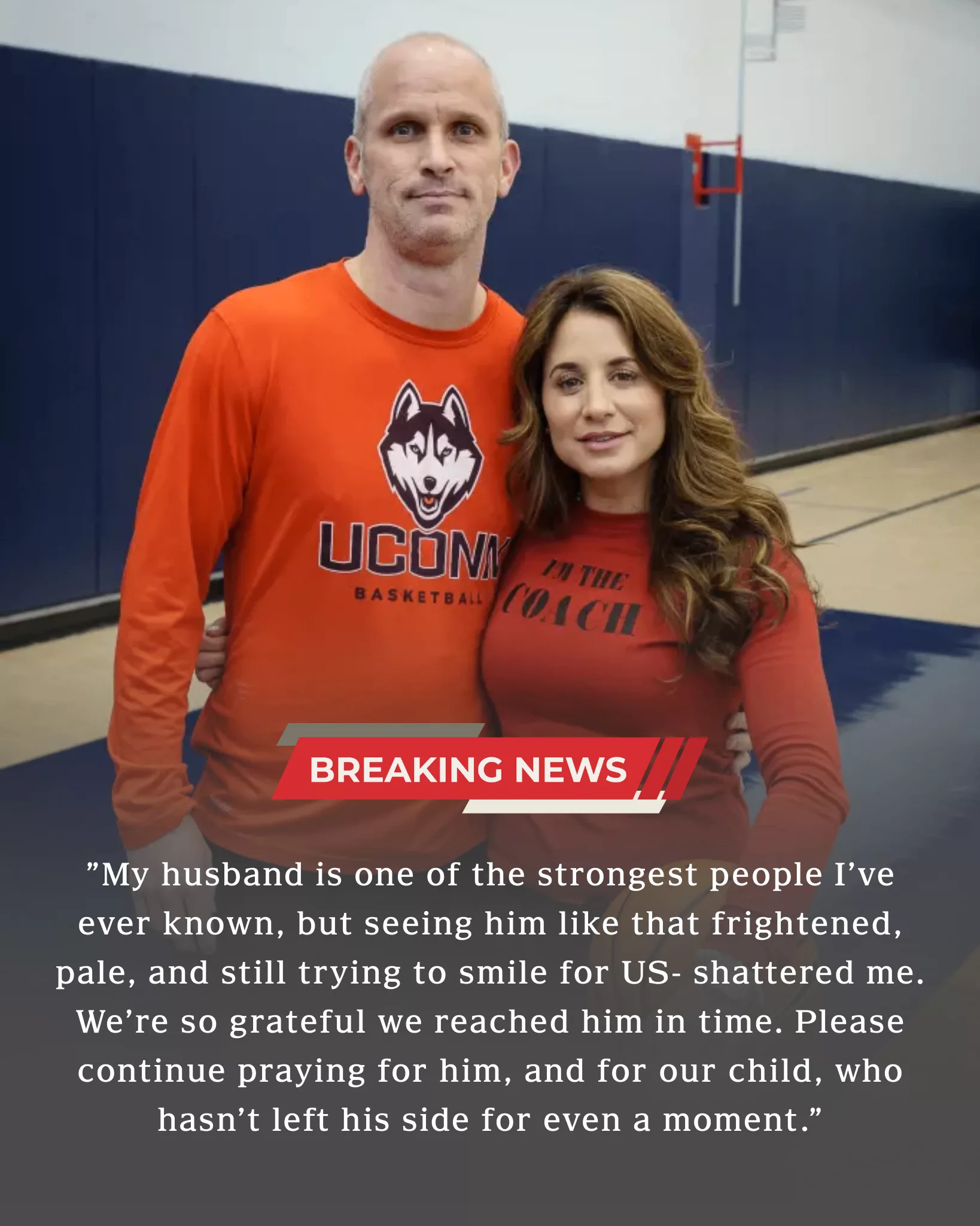 Emotional: Dan Hurley’s wife, Andrea Hurley, provides an update on the health of the Uconn Huskies head coach and thanks fans for their support during this difficult time, after he was rushed to the hospital due to a sudden medical emergency…