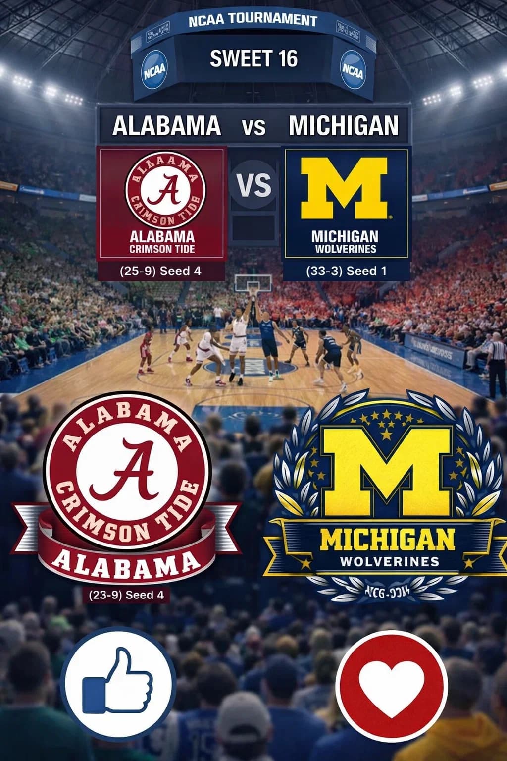 NEW TIP-OFF TIME: TBS and CBS Sports Shift Schedule for High-Stakes Michigan vs. Alabama Sweet 16 Clash