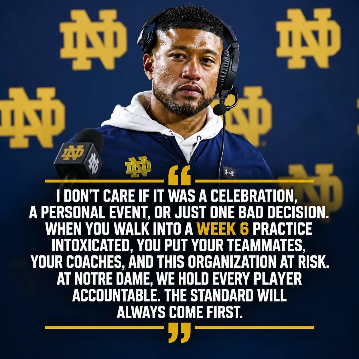 BREAKING: Notre Dame Head Coach Marcus Freeman DISMISSES Rookie After He Reportedly Arrived Intoxicated During Week 6 Practice Preparation